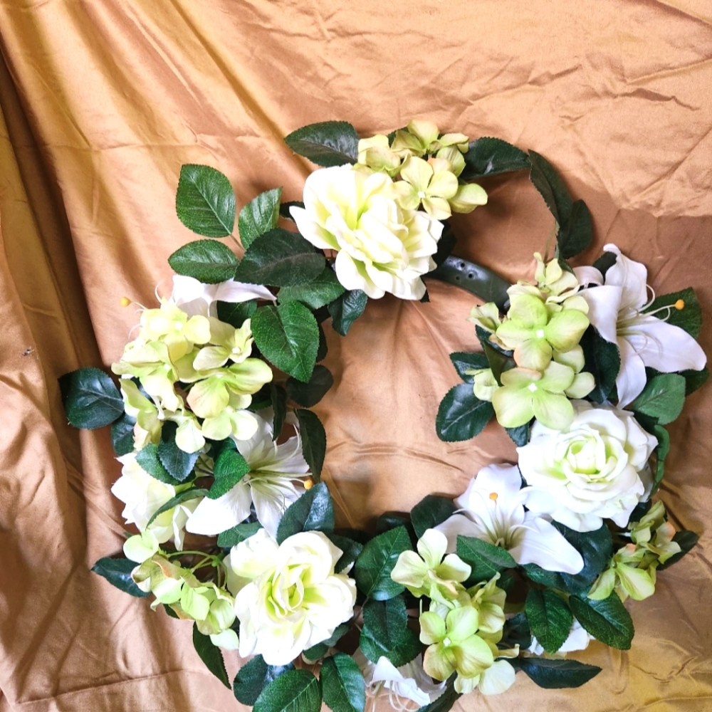 **White Roses and Yellow Flower Wreath